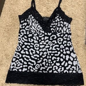 White House black market lace trim leopard camisole